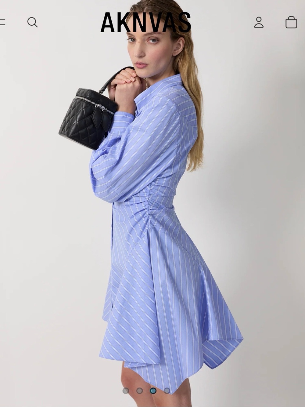 AKNVAS Deena Ruched Striped Button Down Mini Dress Sky Blue XS